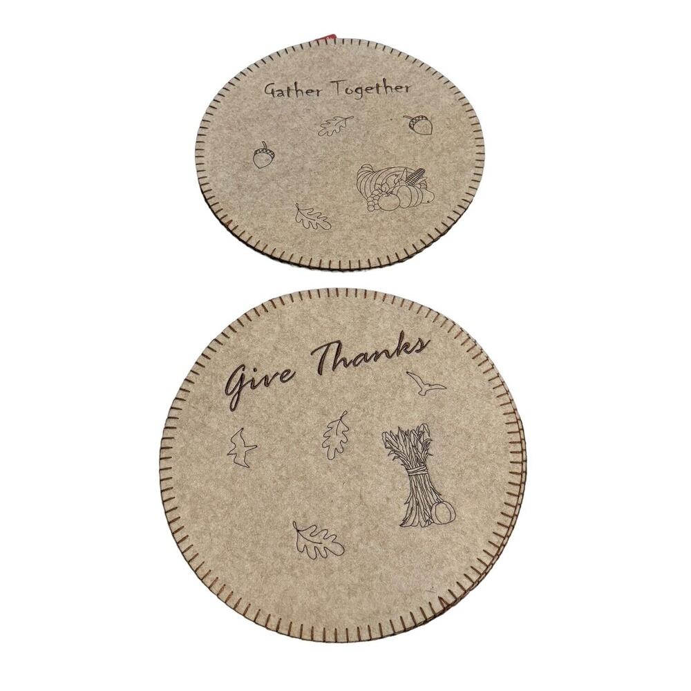 4 Round Place Mats‎ Thanksgiving Autumn Gather Together Give Thanks Embroidered